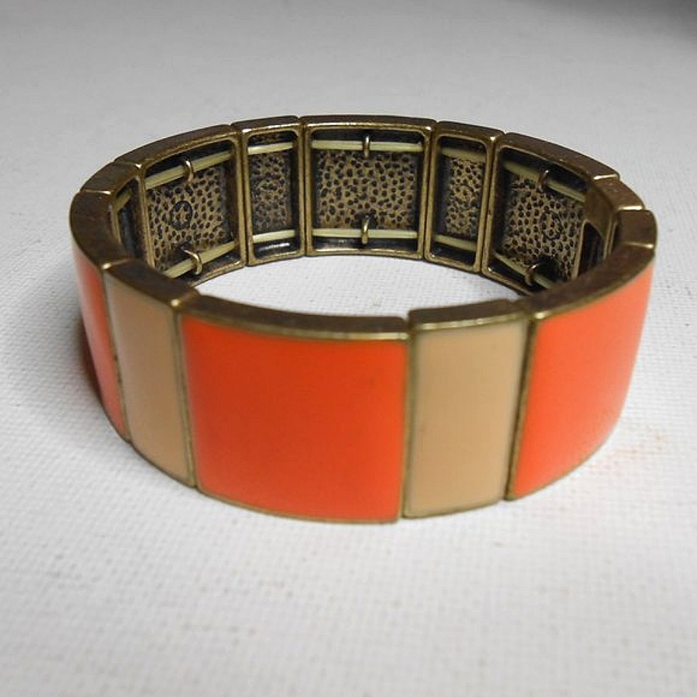 J Crew Orange Peach Enamel Stretch Bracelet